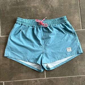 Mosmann Women’s Blue Swim Shorts with Coral Drawstring